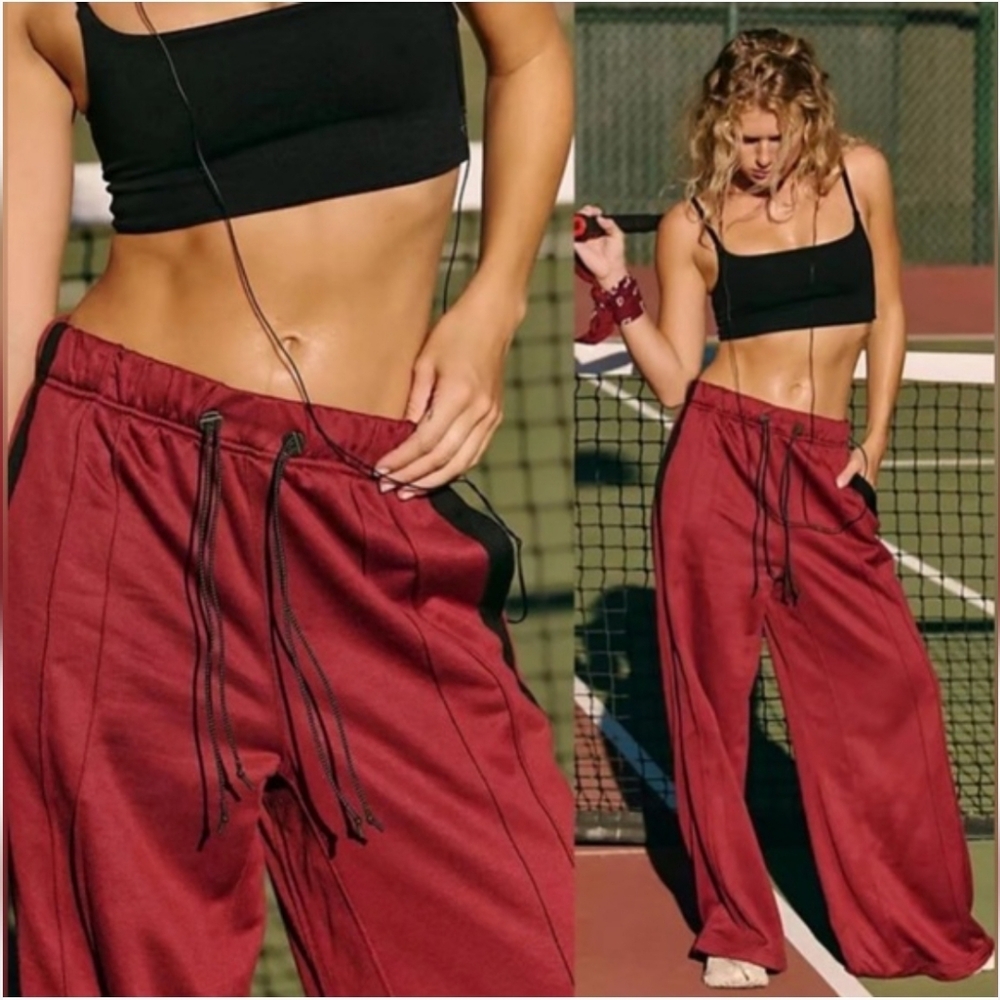 FP Movement by Free People Red Track Pants with Black Trim